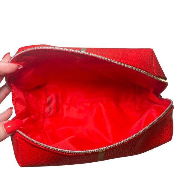 Shiseido Red Faux Leather Cosmetic Makeup Bag 9" Travel Pouch New - Picture 2 of 5
